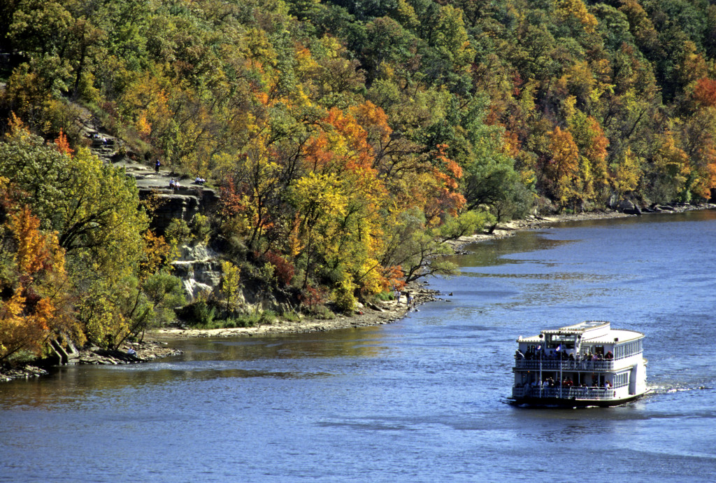 Touring the Mississippi River in the metro area on a paddleboat in the fall